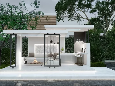 Modern Garden Landscape With Outdoor Pavilion Green Plants And Cozy Seating Area 3d model