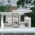 Modern Garden Landscape With Outdoor Pavilion Green Plants And Cozy Seating Area