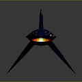 Dark blue stylized shark with glowing yellow eyes and open red mouth