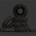 Stacked Off Road Tires With Deep Tread Patterns On Dark Reflective Background 3d model