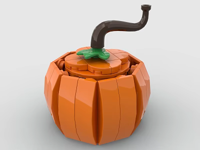 Decorative Orange Building Block Pumpkin with Green Leaf and Black Handle 3d model