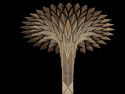 Artistic Modern Column With Intricate Tree Like Structure And Decorative Leaves 3d model