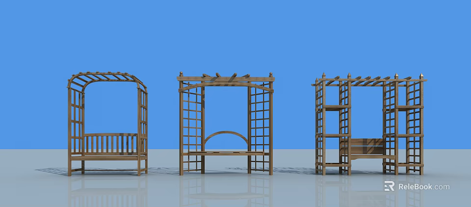Wooden Garden Structures With Arbor Pergola Lattice And Bench Design 3d model 