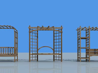 Wooden Garden Structures With Arbor Pergola Lattice And Bench Design 3d model
