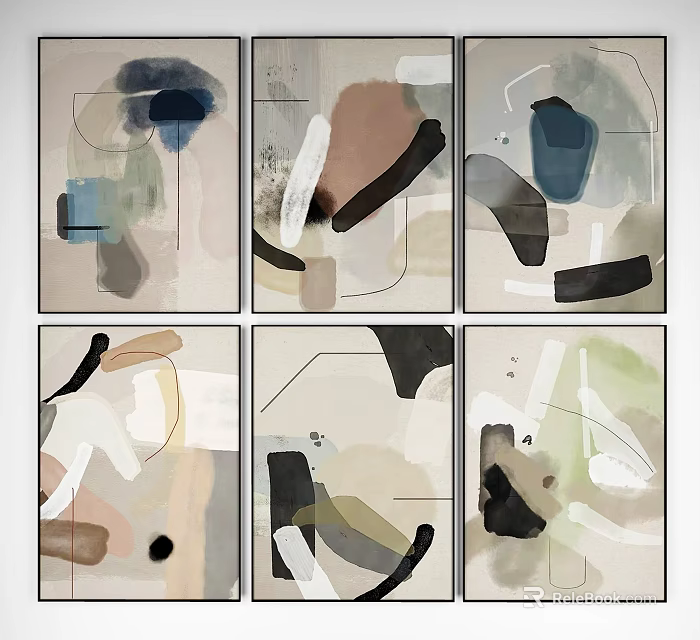 Minimalist Abstract Paintings With Geometric Shapes Color Blocks And Neutral Tones 3d model 