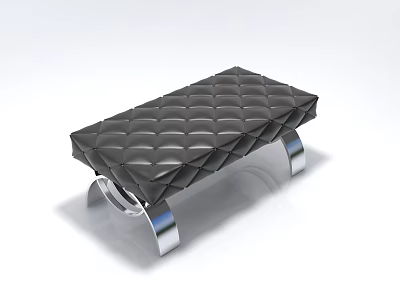 Modern Dark Leather Ottoman With Diamond Tufted Top And Silver Metal Legs 3d model