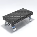 Modern Dark Leather Ottoman With Diamond Tufted Top And Silver Metal Legs