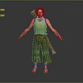 Woman wearing yellow vest and brown pants with shoulder sash standing arms outstretched adventurous warrior