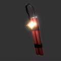 Red Dynamite With Two Cylindrical Sticks Black Straps And Burning Fuse Sparks 3d model