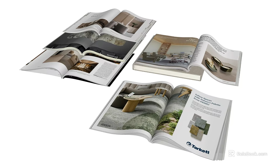 Open Interior Design Books Showcasing Modern Room Interiors And Furniture 3d model 
