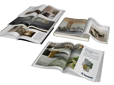 Open Interior Design Books Showcasing Modern Room Interiors And Furniture 3d model