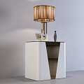 White Modern Nightstand With Stylish Lamps Vase And Yellow Flowers Decor
