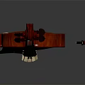 Musical Instrument Violin With Bow And Shiny Red Wooden Body On Dark Background