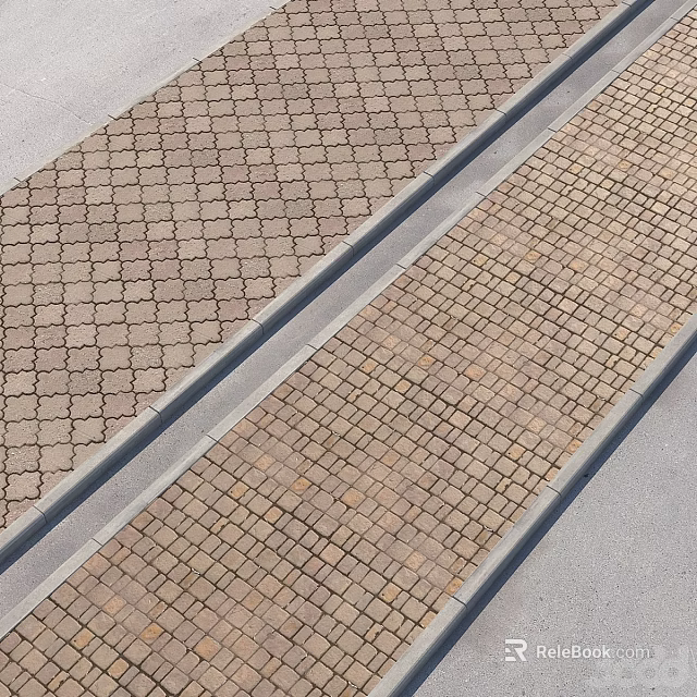 Modern Road Pavement Design Featuring Grid And Brick Patterns With Gray Dividing Strips 3d model 