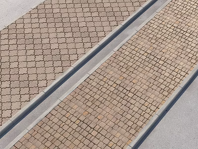 Modern Road Pavement Design Featuring Grid And Brick Patterns With Gray Dividing Strips 3d model