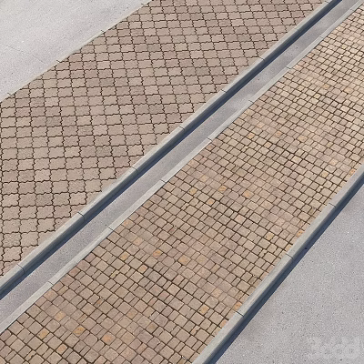 Modern Road Pavement Design Featuring Grid And Brick Patterns With Gray Dividing Strips 3d model