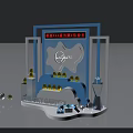 Commercial Display Equipment The Sky Garden Modern Exhibition Stand Blue Theme With Hourglass And Decorative Bottles