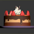 Chocolate Cake Topped With Strawberries Kiwi Orange Slices Whipped Cream Chocolate Drizzle On Purple Plate