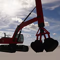 Powerful Red Excavator Function Vehicle With Tracked Undercarriage And Dual Buckets