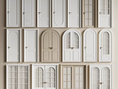 Various Hinged Doors Designs with Glass Panels and Arched Frames for Home Interior 3d model