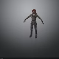 Futuristic 3D Character Model With Red Hair And Torn Leather Outfit Standing Pose