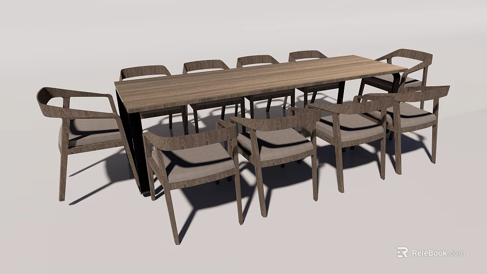 Modern Wooden Conference Table With Matching Chairs In Office Interior 3d model 