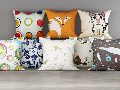 Assorted Decorative Throw Pillows With Vibrant Animal And Geometric Patterns 3d model