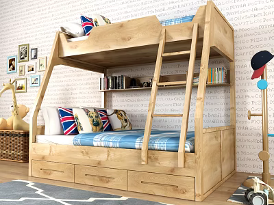Nordic bed children's bunk bed 3d model