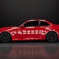 Red Sports Car With Black Roof Shiny Body And Black Wheels In Dark Studio