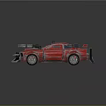 Futuristic Modified Red Car with Silver Mechanical Parts Cyberpunk Style Roof Structures and Combat Design