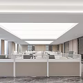 Modern Public Office Space With Cubicles Large Windows Bright Lighting And Marble Flooring 3d model