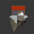 Low Poly Floating Cottage With Red Roof Purple Walls Water Wheel And Green Tree