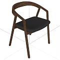 Modern Wooden Armchair With Black Leather Seat And Curved Armrests Contemporary Design