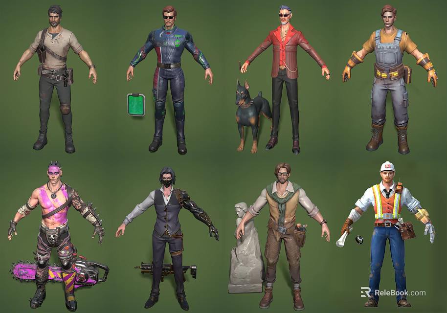 Video Game And Movie Characters With Various Outfits Different Styles And Equipment 3d model 