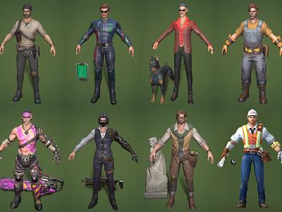 Video Game And Movie Characters With Various Outfits Different Styles And Equipment 3d model