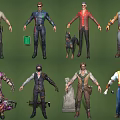 Video Game And Movie Characters With Various Outfits Different Styles And Equipment