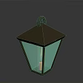 Square Shaped Hanging Lantern With Brown Top Green Glass Shade And Yellow Glow