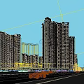 Modern Tall Residential Buildings in Urban Area With Road And Cars Under Cloudy Sky