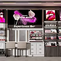 Modern Makeup Display Shelves in Brand Experience Bar with Organized Cosmetics and Stylish Product Arrangement