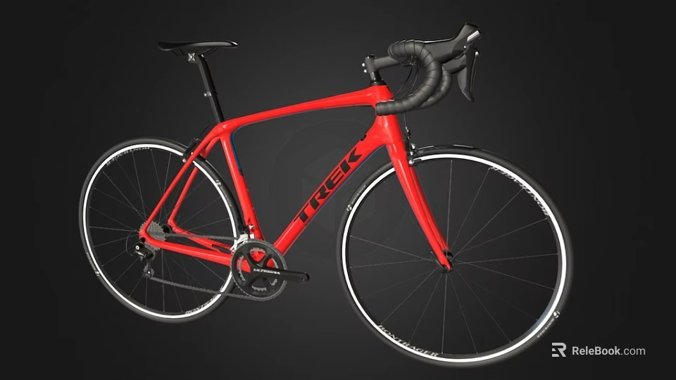 Red TREK Road Bicycle with Black Handlebars and White Rim Wheels 3d model 