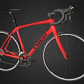 Red TREK Road Bicycle with Black Handlebars and White Rim Wheels