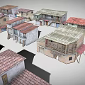 Various Small Building Models With Red Gray Tiles White Red Brown Exteriors Single Multi Story