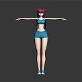3D Character With Purple Hair Blue Sportswear Shorts And Sneakers Arms Outstretched