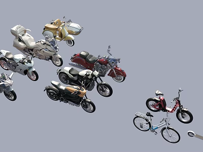 Collection of Various Style Motorcycles with Classic Retro Modern and Vintage Designs 3d model