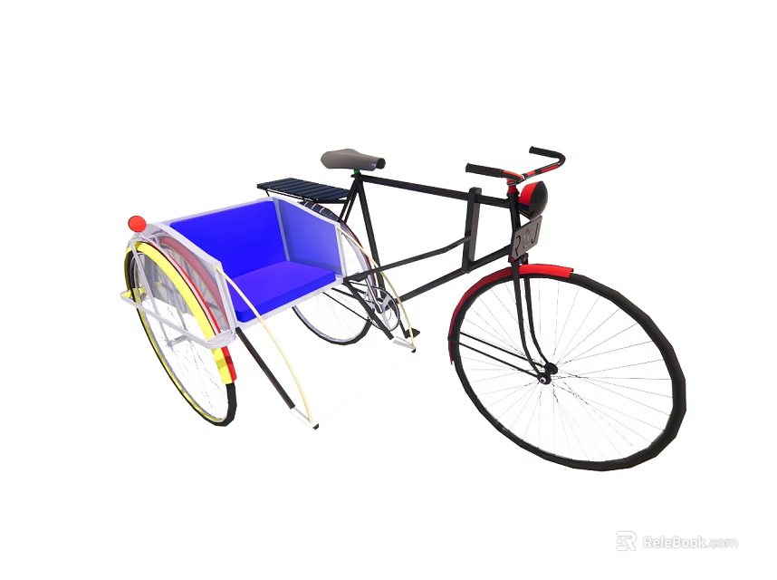 Classic Tricycle With Blue Seat Red Accents Black Frame And Wheels 3d model 