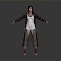 Female 3D Game Movie Character With Reddish Brown Hair White Bodysuit And Long Coat