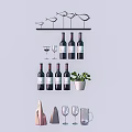 Wall Mounted Wine Rack with Wine Bottles Wine Glasses Decorative Birds and Various Glassware