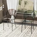 Woven Leisure Chairs Brown And Black Indoor With Window Curtains Geometric Rug And Plants