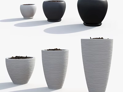Stylish Garden Planters With Various Colors And Textured Designs For Outdoor Decor 3d model