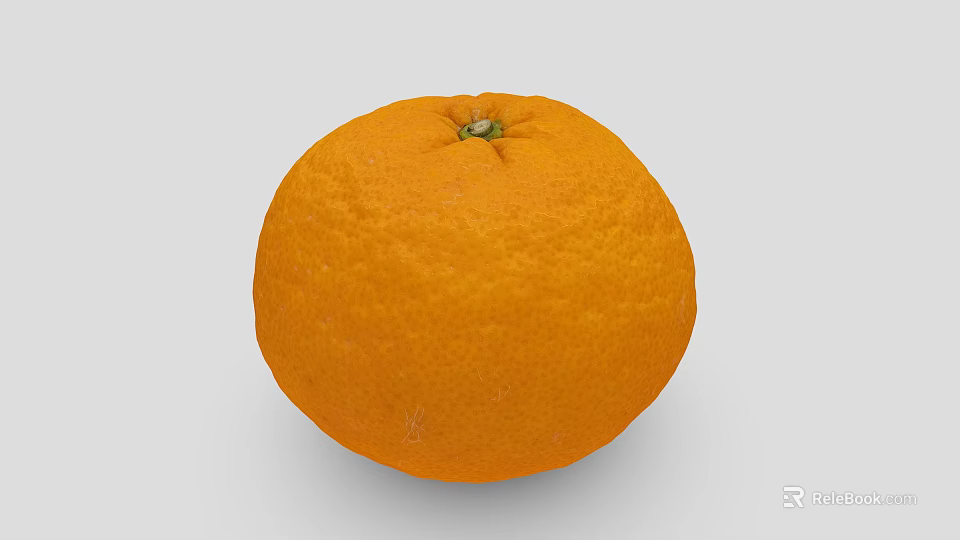 Juicy Ripe Orange With Smooth Bright Orange Skin And Green Stem 3d model 